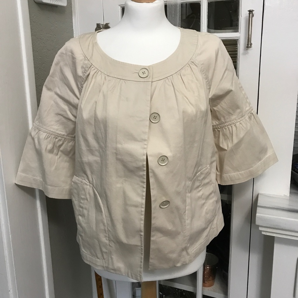 Talbot’s Beige Khaki Flounce Sleeve Jacket Cotton Blend Size 8 NWT